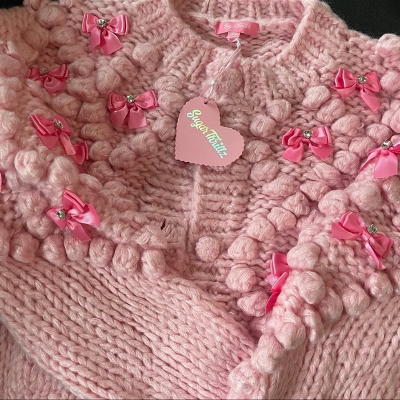 Dolls Kill Sugar Thrillz Coquette Bow Pink Cardigan - Picture 6 of 8